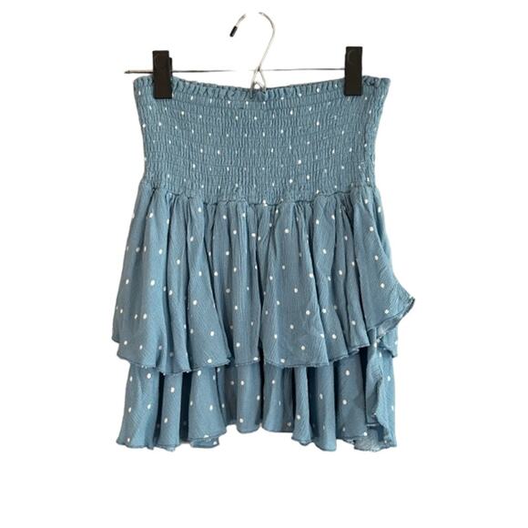 Olivaceous Blue Polka Dot Tiered Accordion Trim Casual Skirt Women Sz L - Picture 1 of 8